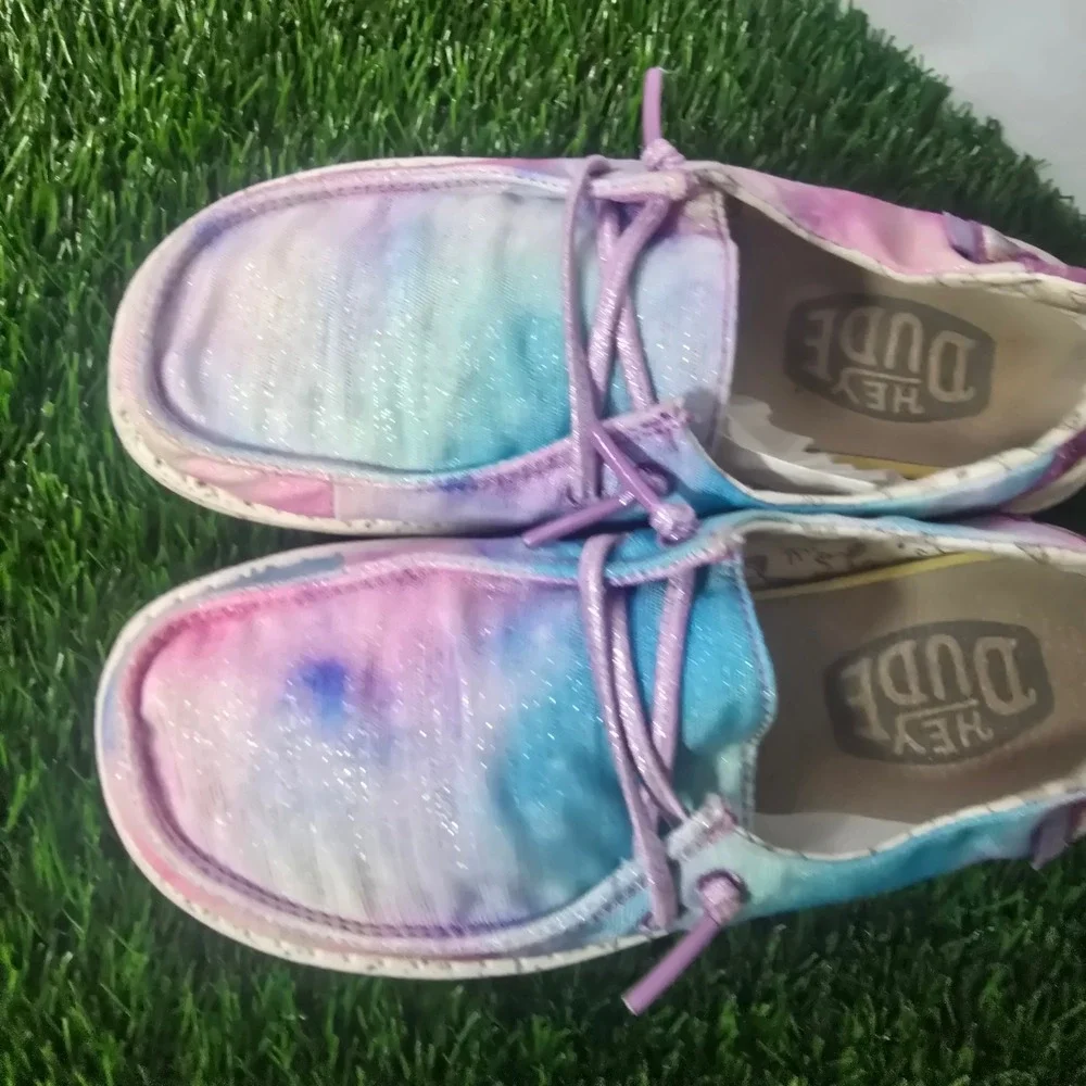 Hey Dude Size Y1 Multi Wendy Youth Dreamer Kids Unicorn Tie Dye Loafers
